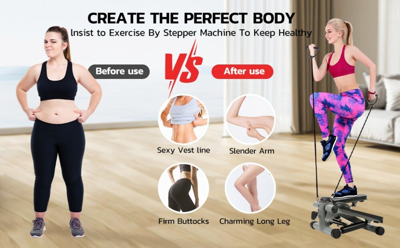 Mini Step Stepper Stair Exerciser Machine W/ Resistance Band LCD Display Fitness