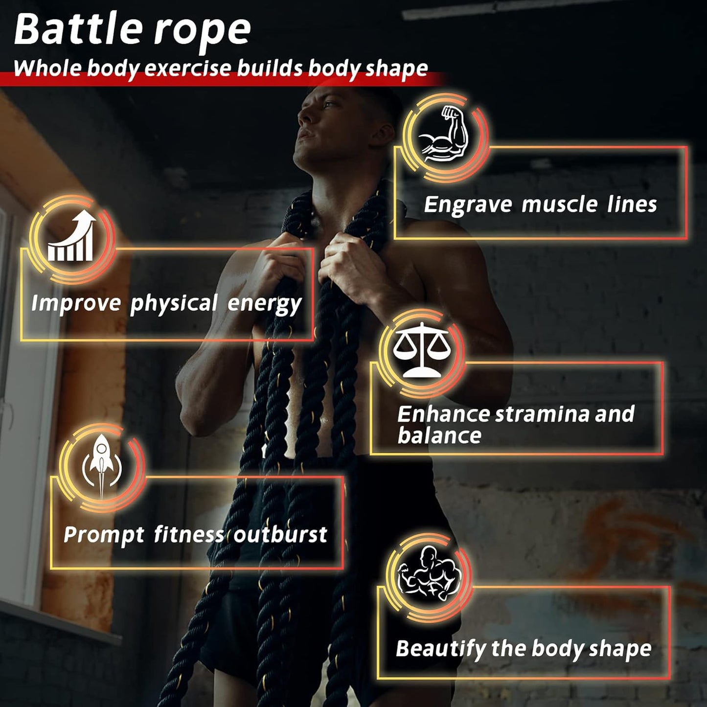 Battle Ropes 38Mm*9/12/15M with Protective Cover Heavy Exercise Rope for Home, Gyms Fitness, Strength Training, Crossfit and More