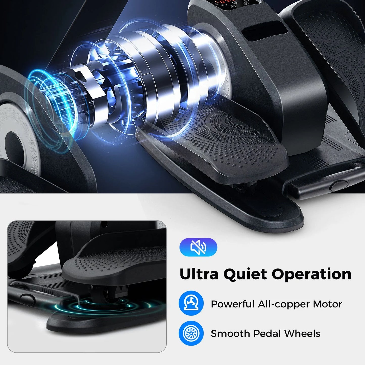 Under Desk Elliptical Machine with Display Screen and Remote Control