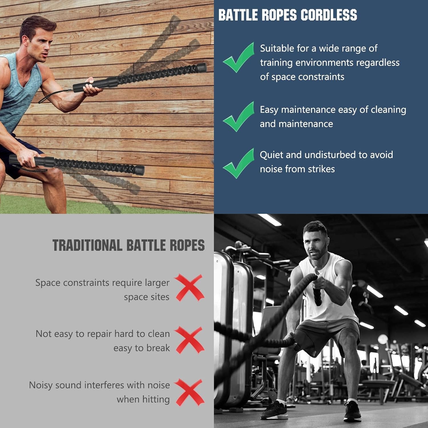 2PCS Ropeless Battle Ropes for Home Gym, Battle Ropes for Working Out, Portable Exercise Rope for Home Workout