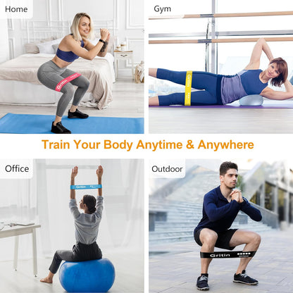 Resistance Bands, Set of 5 Skin-Friendly Resistance Fitness Exercise Loop Bands with 5 Different Strength Levels - Carrying Case Included - Ideal for Home, Gym, Yoga, Training