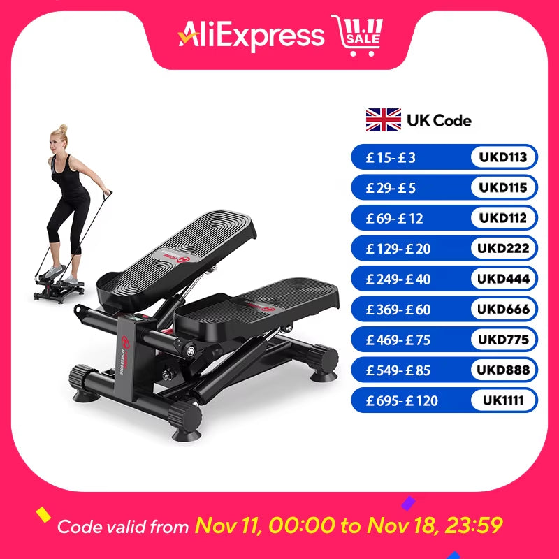 Mini Stepper for Exercise Low-Impact Stair Step Cardio Equipment with Resistance Bands Optional Twist Motion Stepper