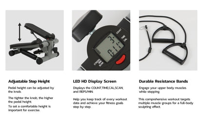 Mini Step Stepper Stair Exerciser Machine W/ Resistance Band LCD Display Fitness