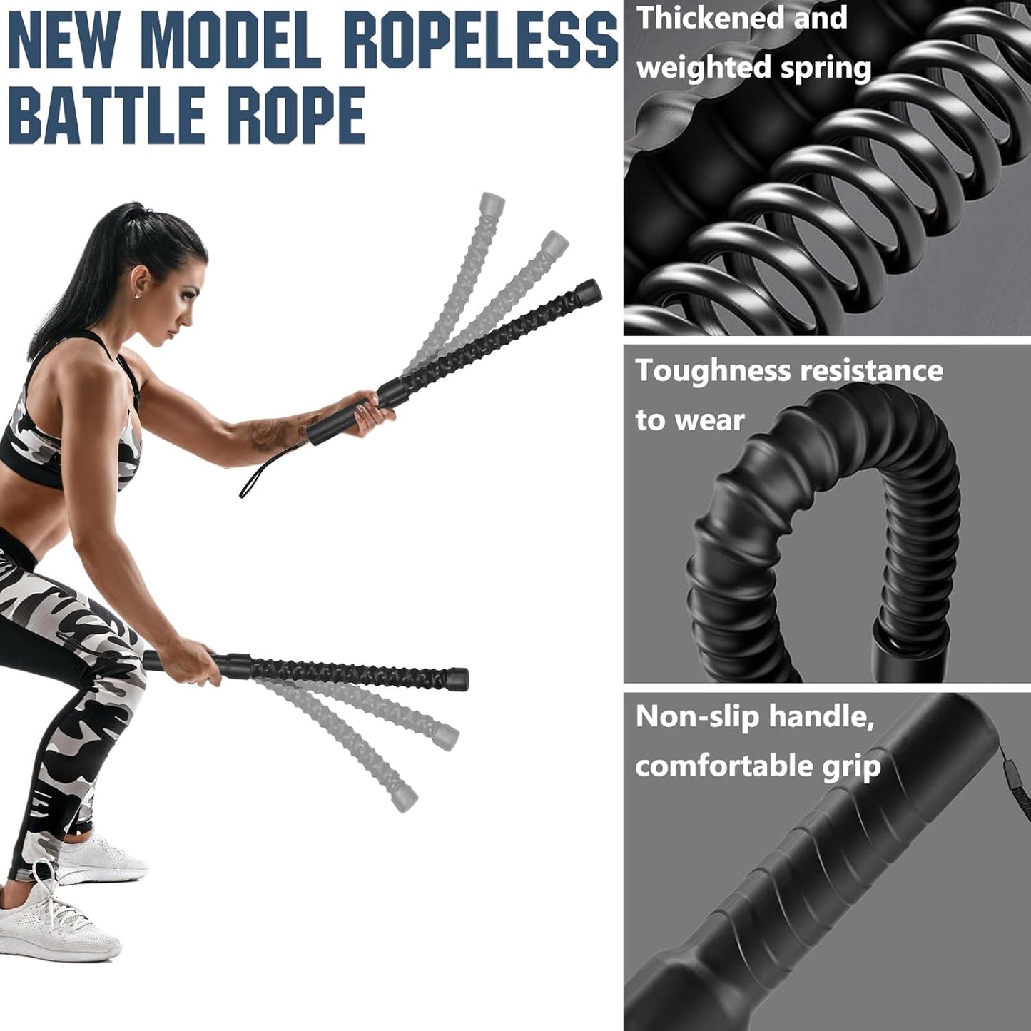 2PCS Ropeless Battle Ropes for Home Gym, Battle Ropes for Working Out, Portable Exercise Rope for Home Workout