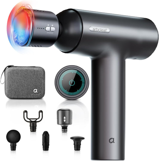 Massage Gun with Heat and Cold,  6 Speeds Muscle Massage Gun Deep Tissue with Case, Powerful Percussion Massager Gun for Home Gym Office Muscle Pain Relief, Type-C Charging