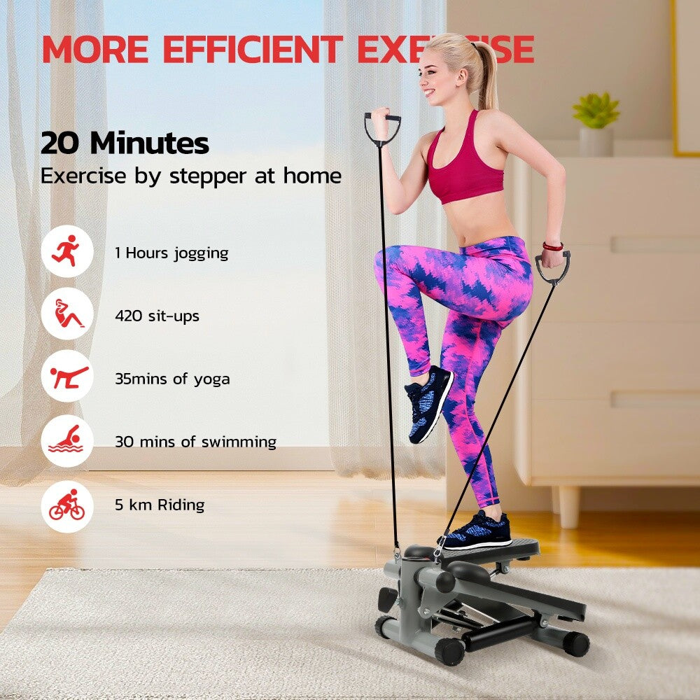 Mini Step Stepper Stair Exerciser Machine W/ Resistance Band LCD Display Fitness