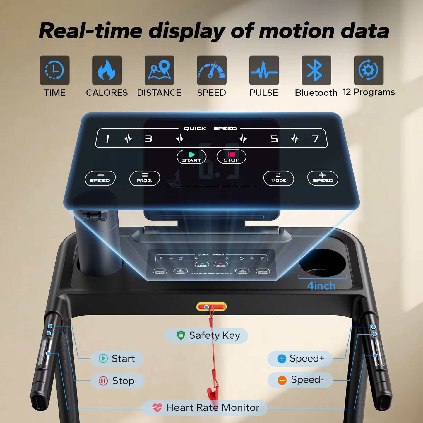 Foldable Treadmill T12 Incline 0.8-12Km/H Walking Pad save Space LED Display APP Heart Rate Monitoring 16.5" Wider Belt
