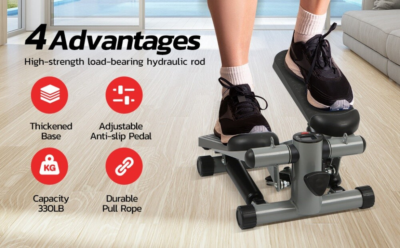 Mini Step Stepper Stair Exerciser Machine W/ Resistance Band LCD Display Fitness