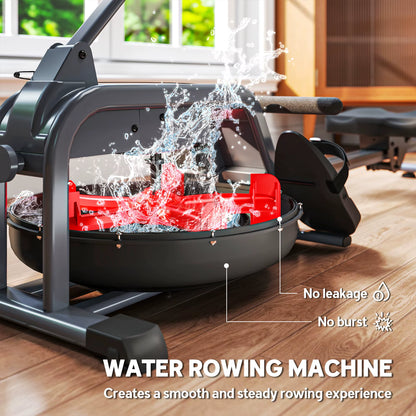 Water Rowing Machine, Rowing Machines for Home Gym with Adjustable Resistance, Wheels, LCD Monitor
