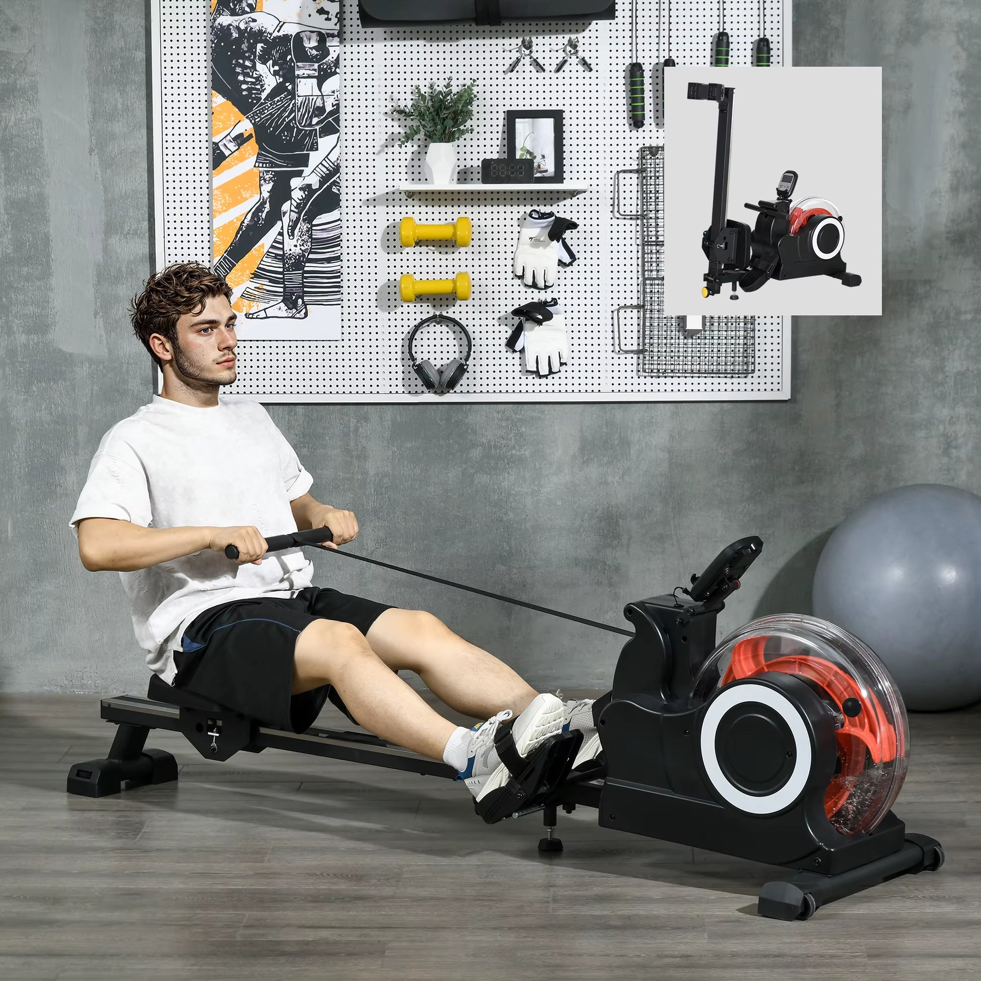 Foldable Rowing Machine, Water Rowing Machine for Home Gym, 150Kg Weight Capacity Portable Rower, Black