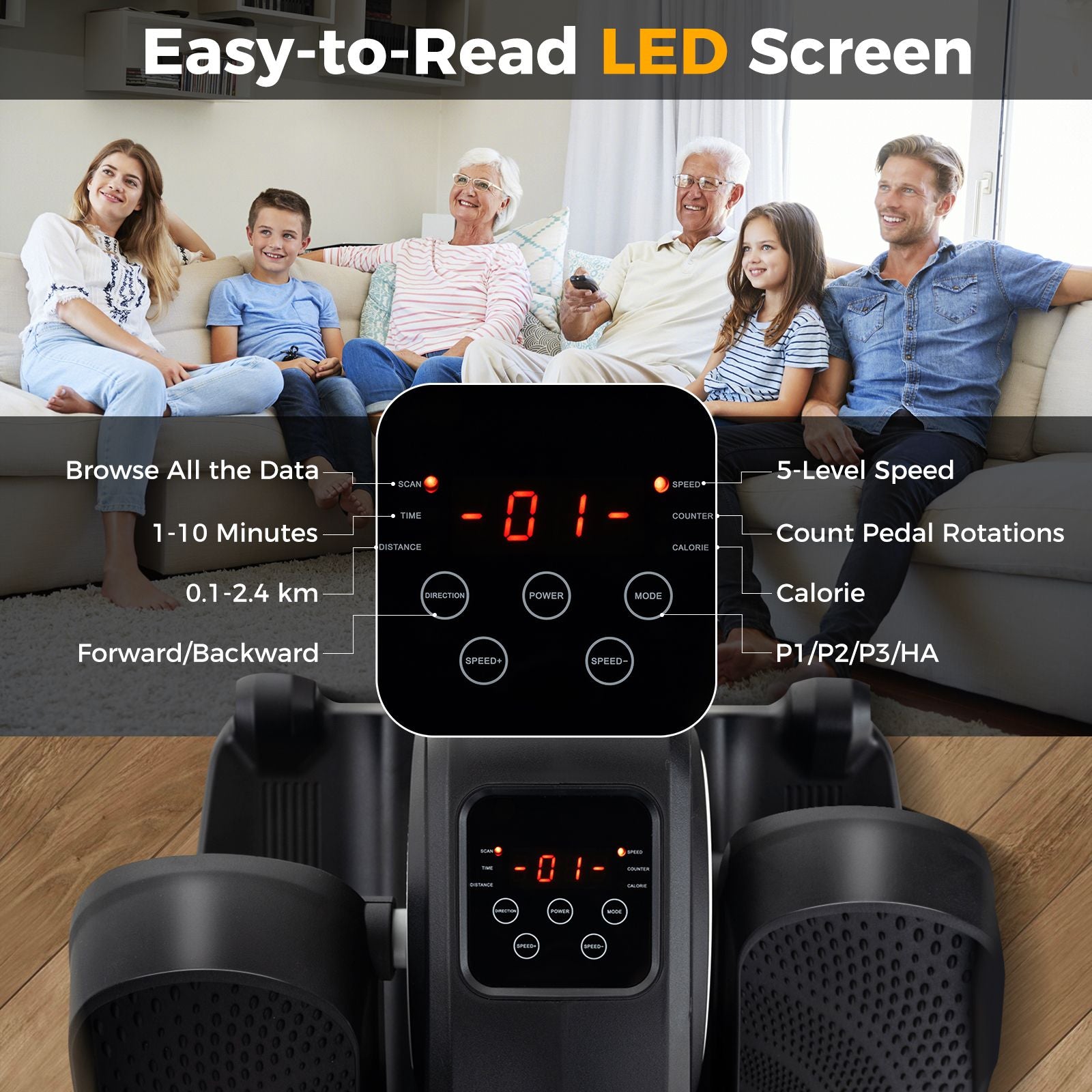 Under Desk Elliptical Machine with Display Screen and Remote Control