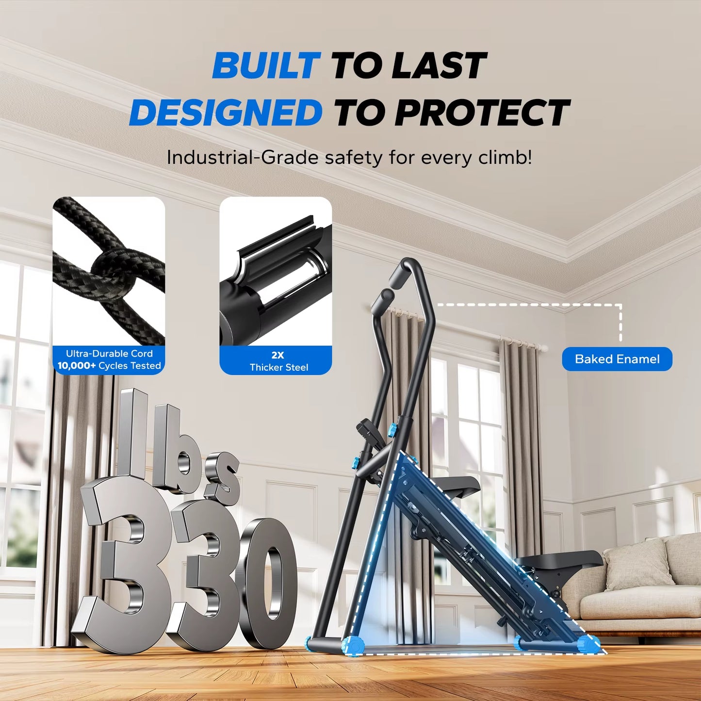 Stair Stepper New Version Vertical Compact Folding Exercise Climber with Extended Step Range Adjustable Handlebar&Pedals