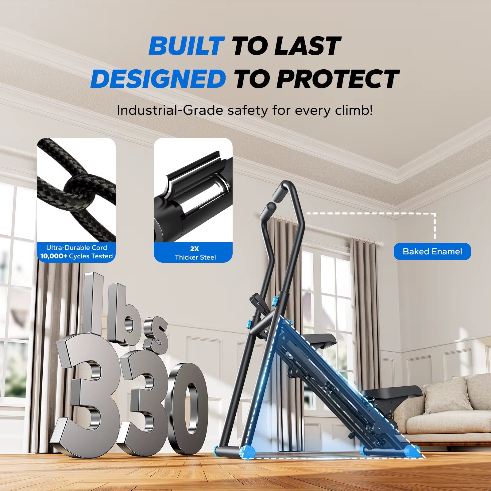 Stair Stepper New Version Vertical Compact Folding Exercise Climber with Extended Step Range Adjustable Handlebar&Pedals