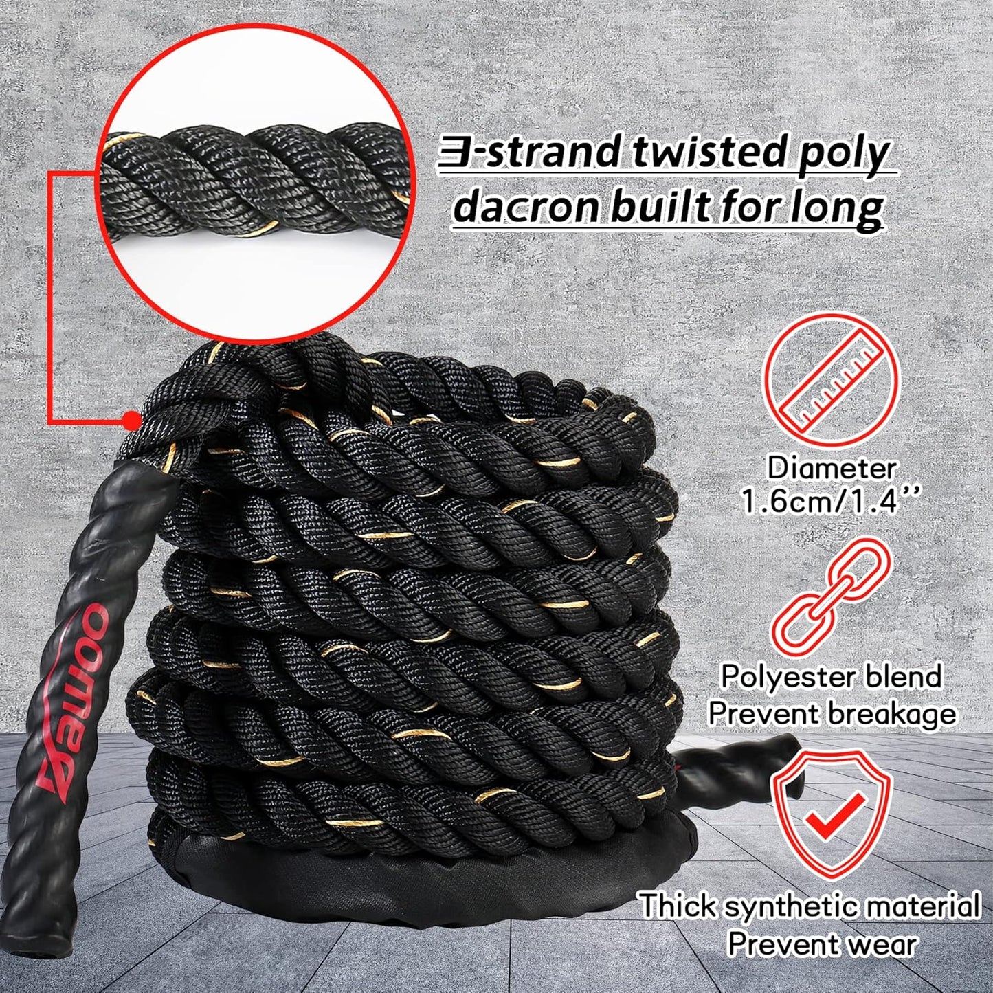 Battle Ropes 38Mm*9/12/15M with Protective Cover Heavy Exercise Rope for Home, Gyms Fitness, Strength Training, Crossfit and More
