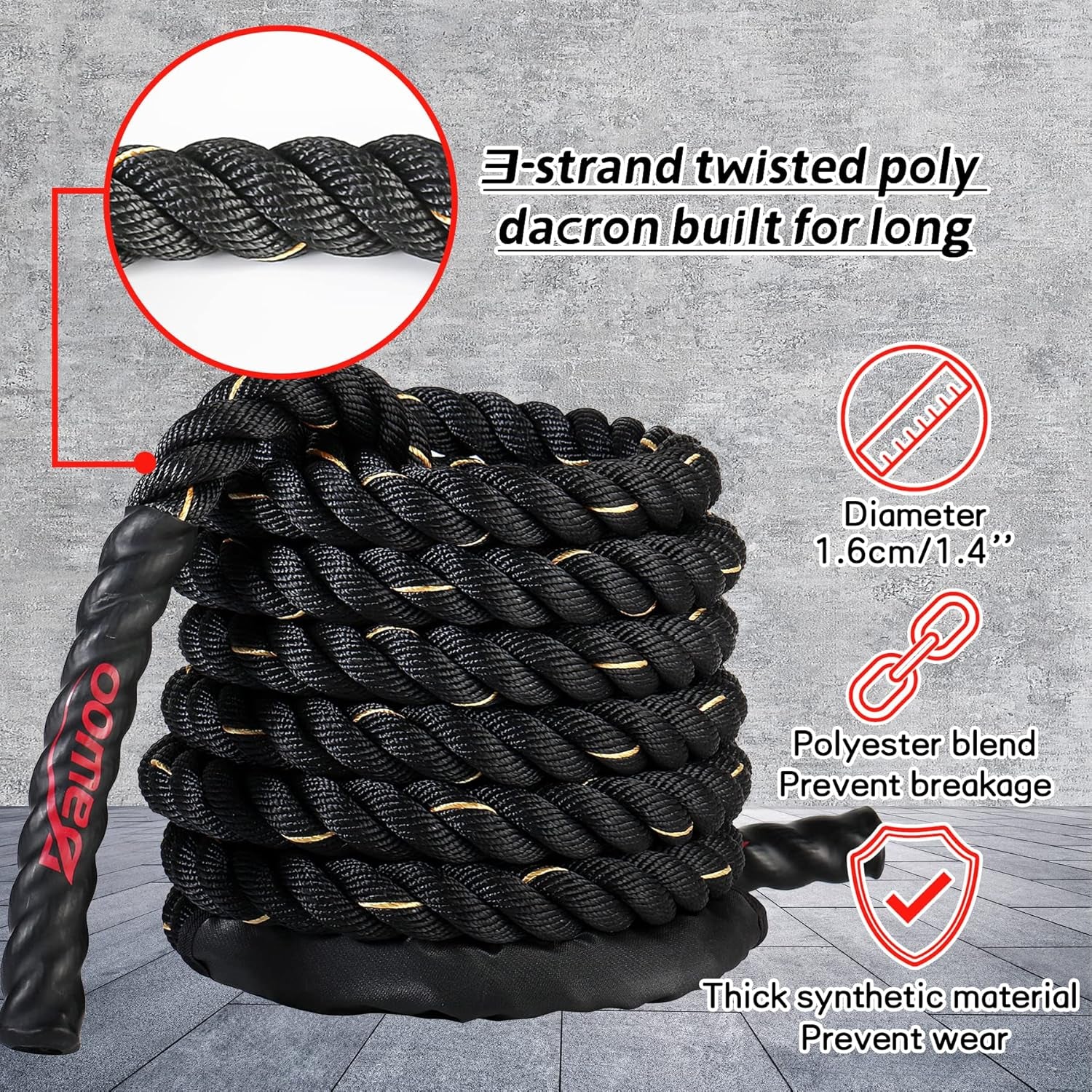 Battle Ropes 38Mm*9/12/15M with Protective Cover Heavy Exercise Rope for Home, Gyms Fitness, Strength Training, Crossfit and More