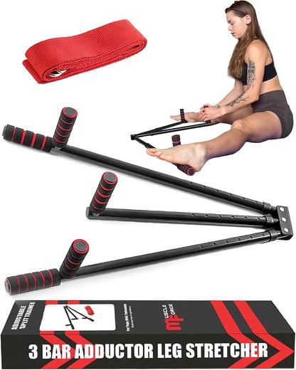3 Bar Leg Stretcher for Splits and Adductor Stretch - 6 Levels Leg Spreader to 180°, Split Machine Trainer for Martial Arts, Ballet, Stretching Equipment with Grips and Strap Attached