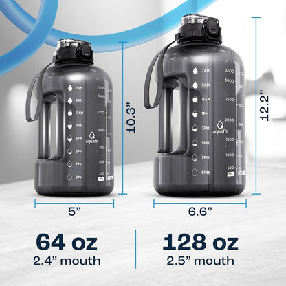 4 Litre Water Bottle with Straw - Water Bottle 4L with Time Marker - One Gallon Big Bottle with Straw - Large Bottle for Gym - 2-In-1 Lid, Dark Blue