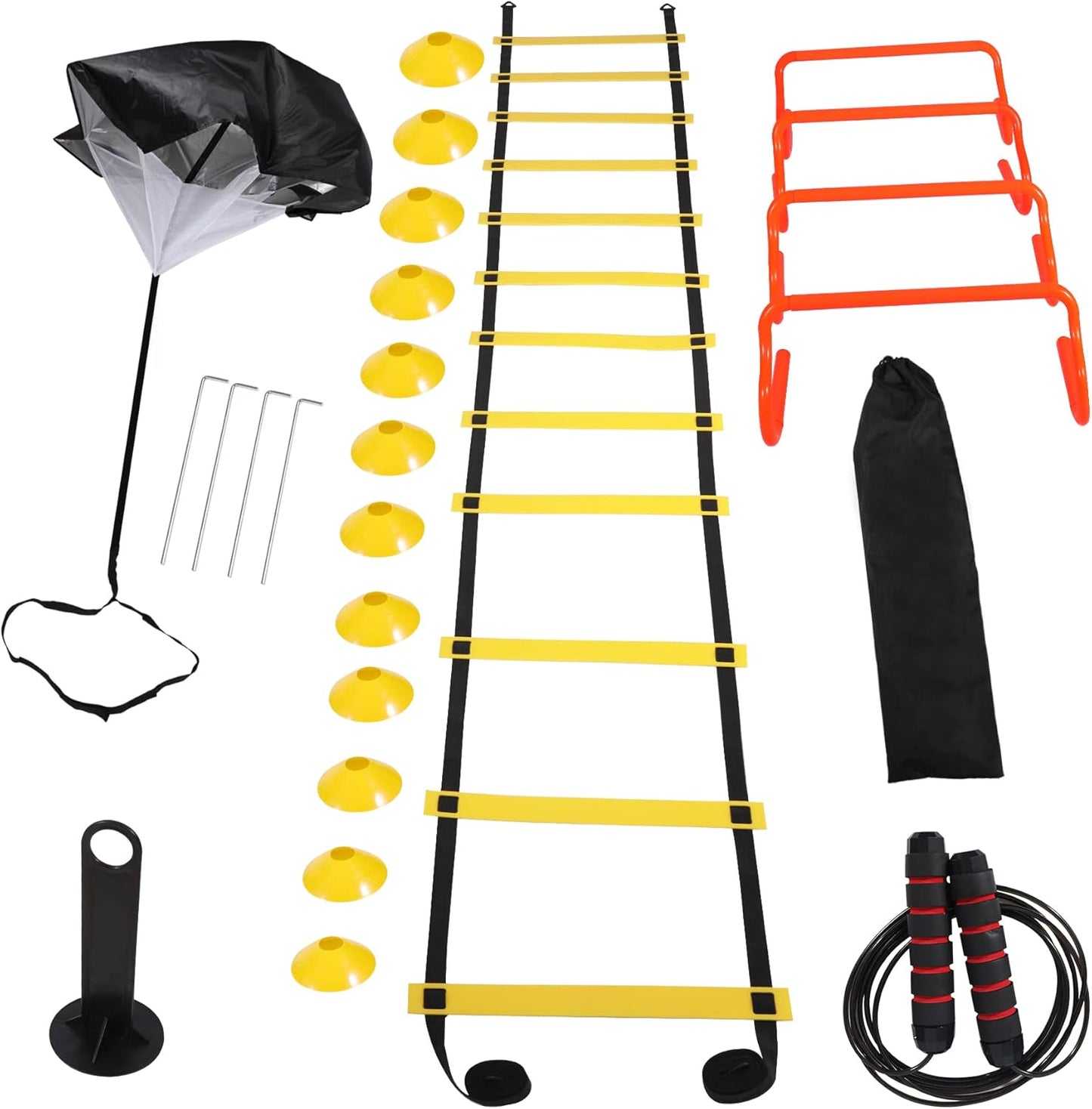 Agility Ladder Football Training Equipment - Includes Agility Ladder,Jump Rope, Agility Hurdles, Disc Cones,Soccer Training Equipment with Bag for Youth Adults
