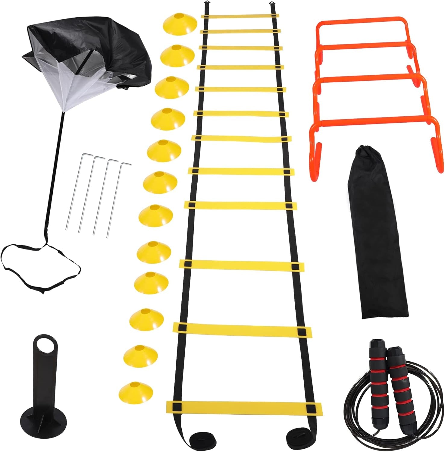 Agility Ladder Football Training Equipment - Includes Agility Ladder,Jump Rope, Agility Hurdles, Disc Cones,Soccer Training Equipment with Bag for Youth Adults