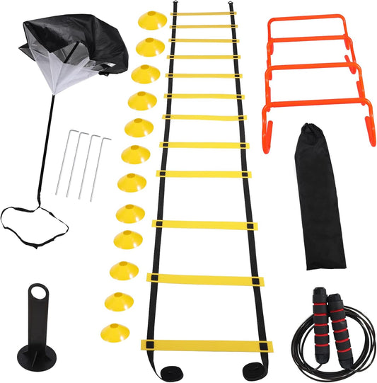 Agility Ladder Football Training Equipment - Includes Agility Ladder,Jump Rope, Agility Hurdles, Disc Cones,Soccer Training Equipment with Bag for Youth Adults