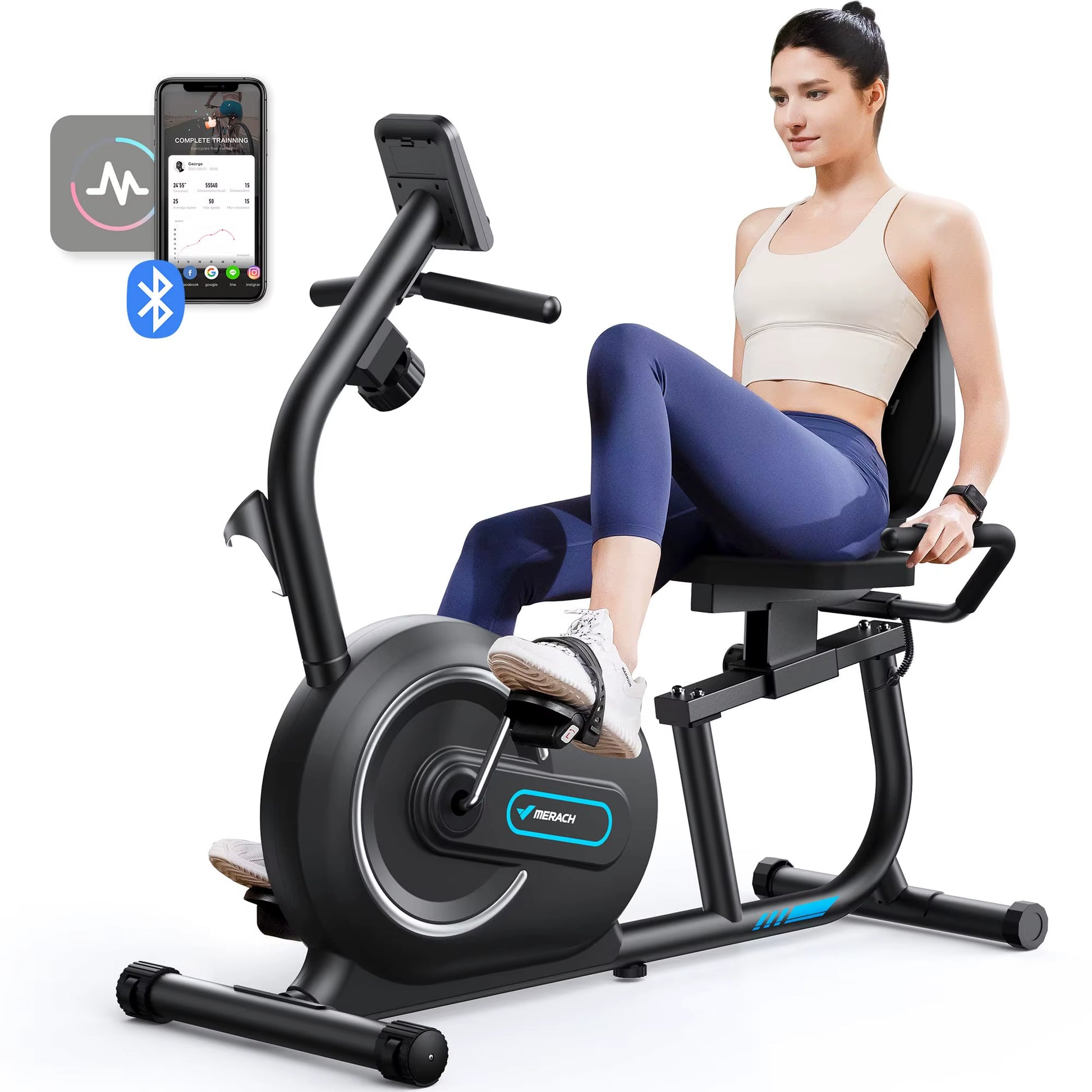 Recumbent Exercise Bike for Home Smart Bluetooth Exclusive App Connectivity LCD Heart Rate Handle Magnetic Recumbent Bike