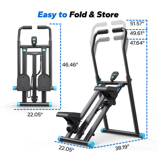 Stair Stepper New Version Vertical Compact Folding Exercise Climber with Extended Step Range Adjustable Handlebar&Pedals