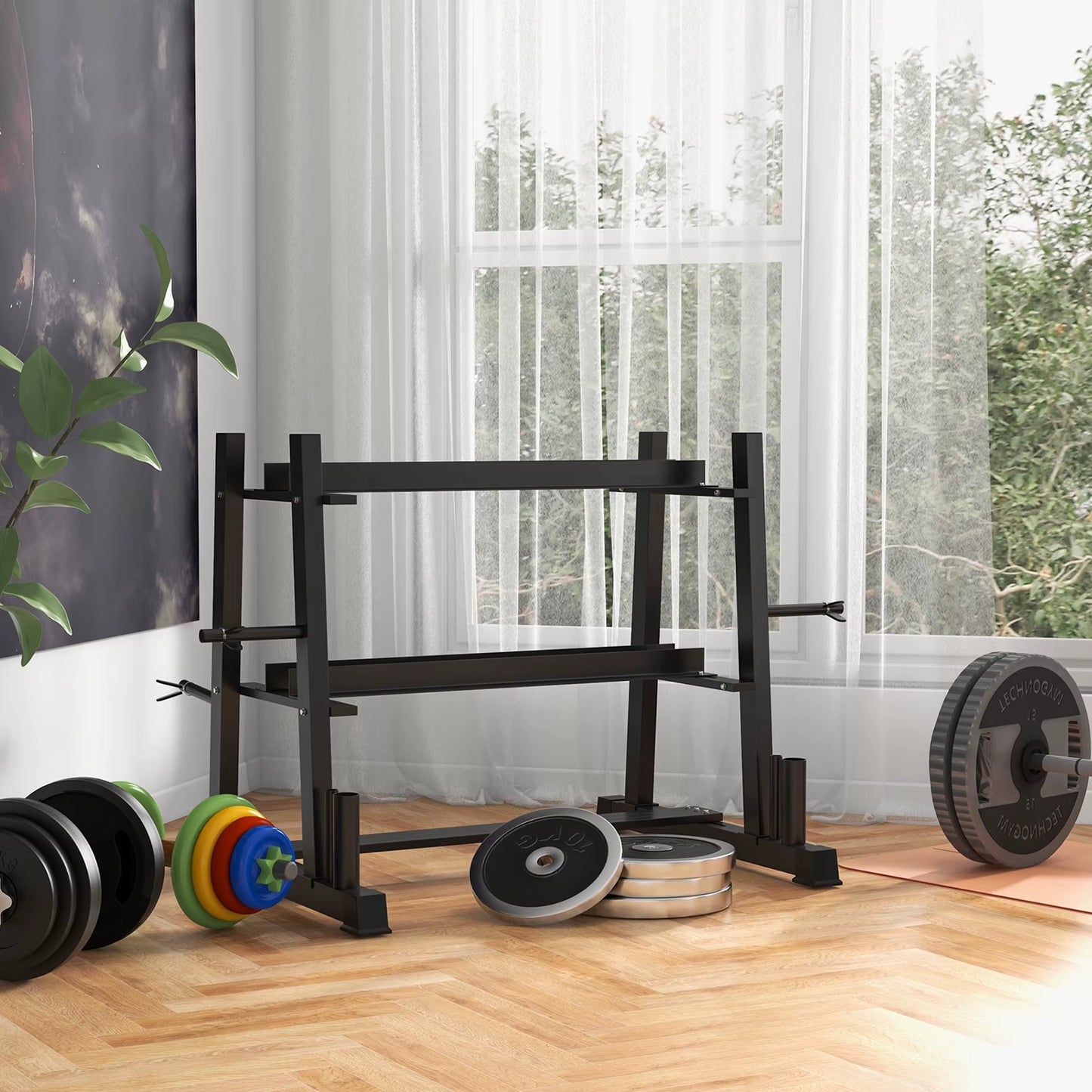 3-Tier Dumbbell Rack, Versatile Weight Rack W/ 4 Weight Rods (Rack Only)