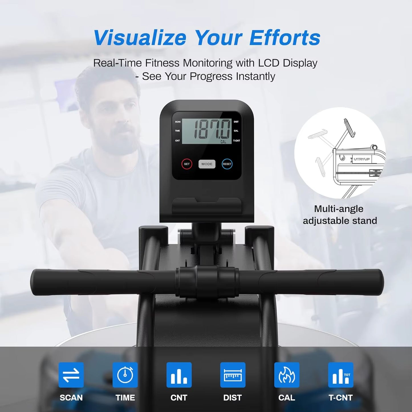 Water Rowing Machines 16 Levels of Quiet Resistance Foldable Compact Rowing Machine 350 LB Weight Capacity with Bluetooth