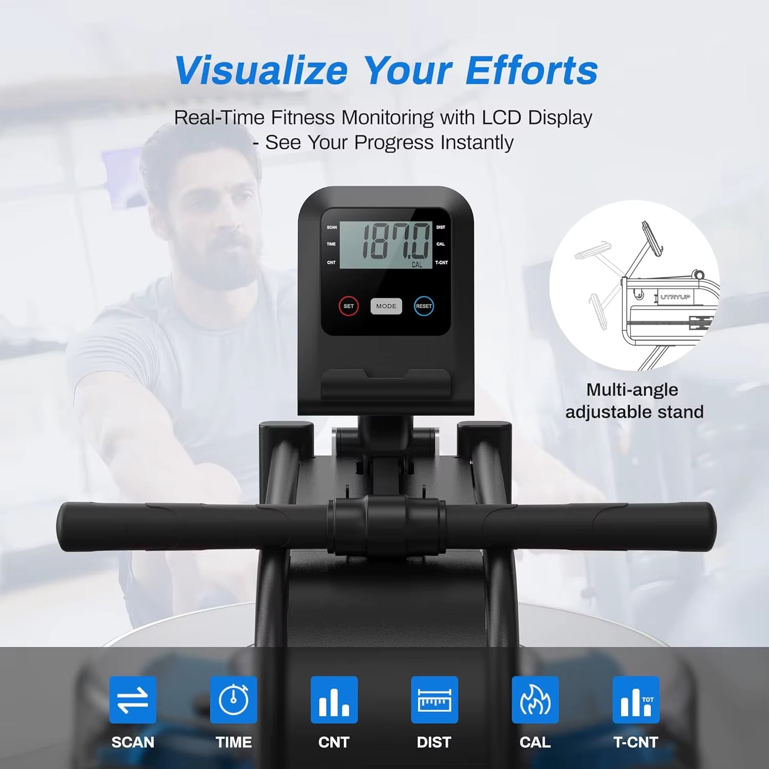 Water Rowing Machines 16 Levels of Quiet Resistance Foldable Compact Rowing Machine 350 LB Weight Capacity with Bluetooth