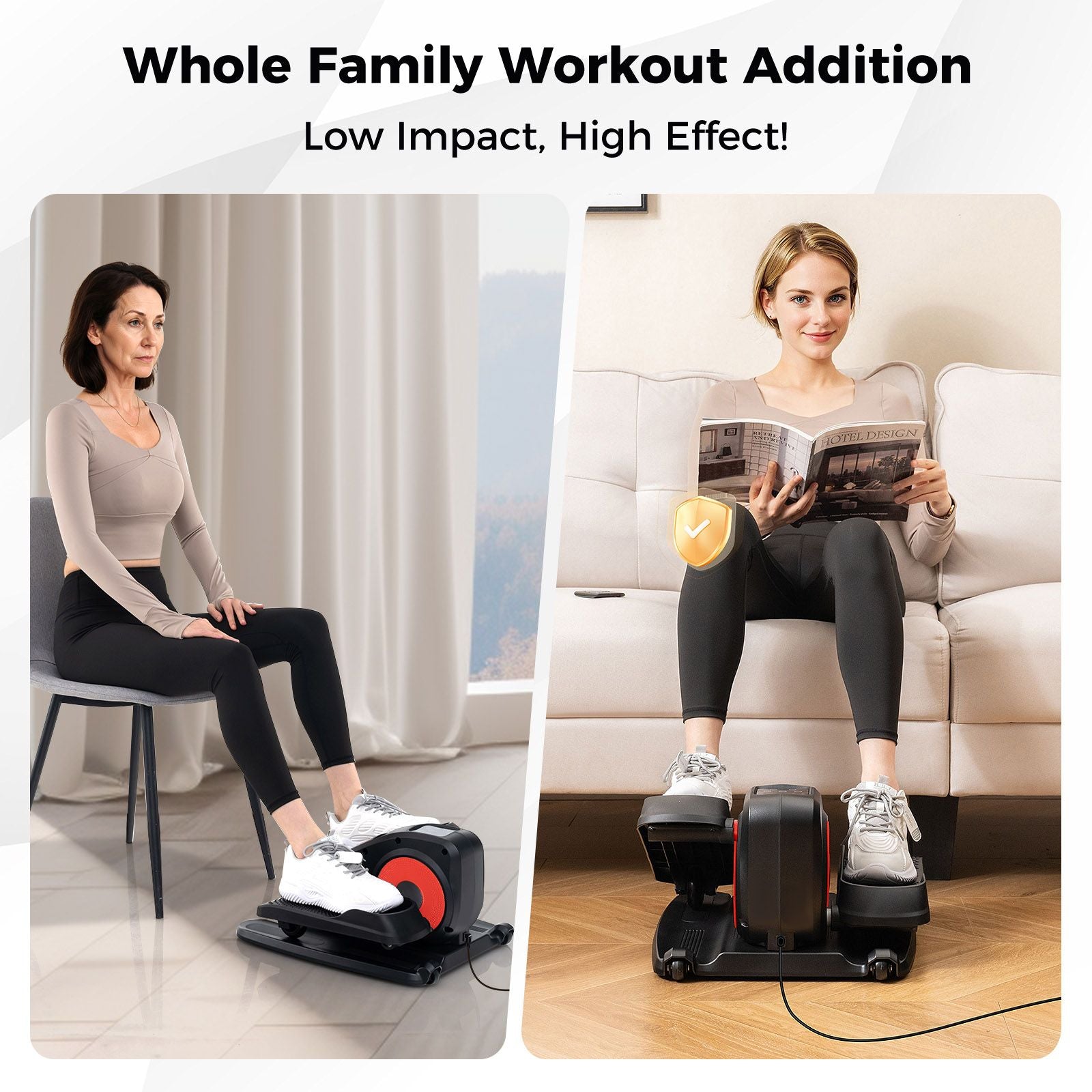 Under Desk Elliptical Machine with Display Screen and Remote Control