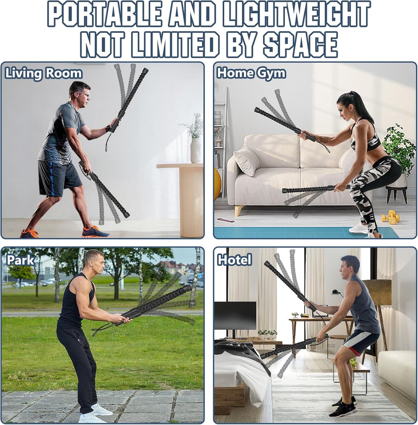 2PCS Ropeless Battle Ropes for Home Gym, Battle Ropes for Working Out, Portable Exercise Rope for Home Workout