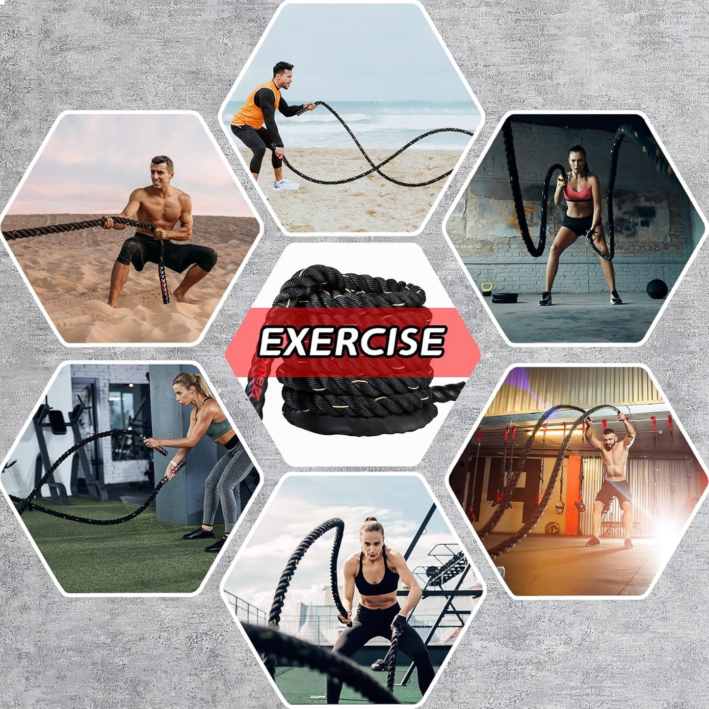 Battle Ropes 38Mm*9/12/15M with Protective Cover Heavy Exercise Rope for Home, Gyms Fitness, Strength Training, Crossfit and More