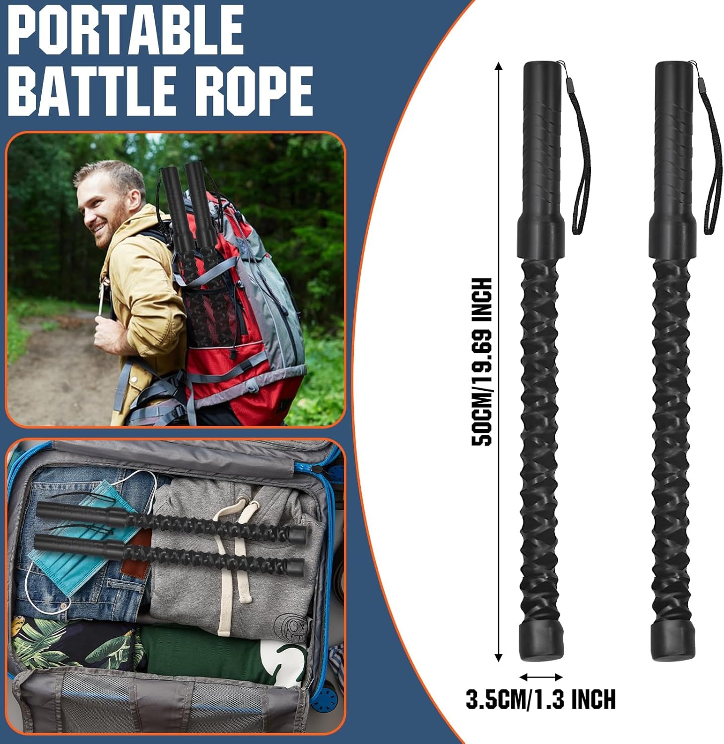 2PCS Ropeless Battle Ropes for Home Gym, Battle Ropes for Working Out, Portable Exercise Rope for Home Workout