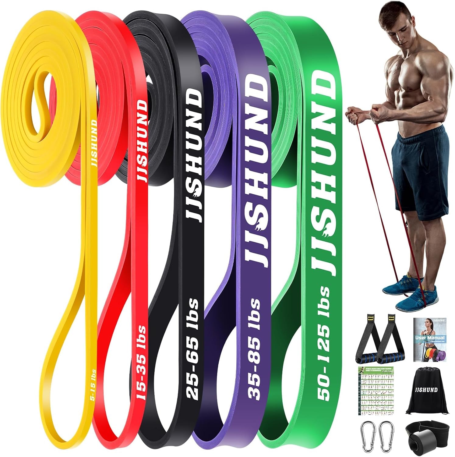 Resistance Bands Set, 5 Levels Exercise Bands Pull up Bands for Men Women, Pull up Assistance Bands for Strength Training, Pilates, Yoga, Muscle Toning, Body Stretching