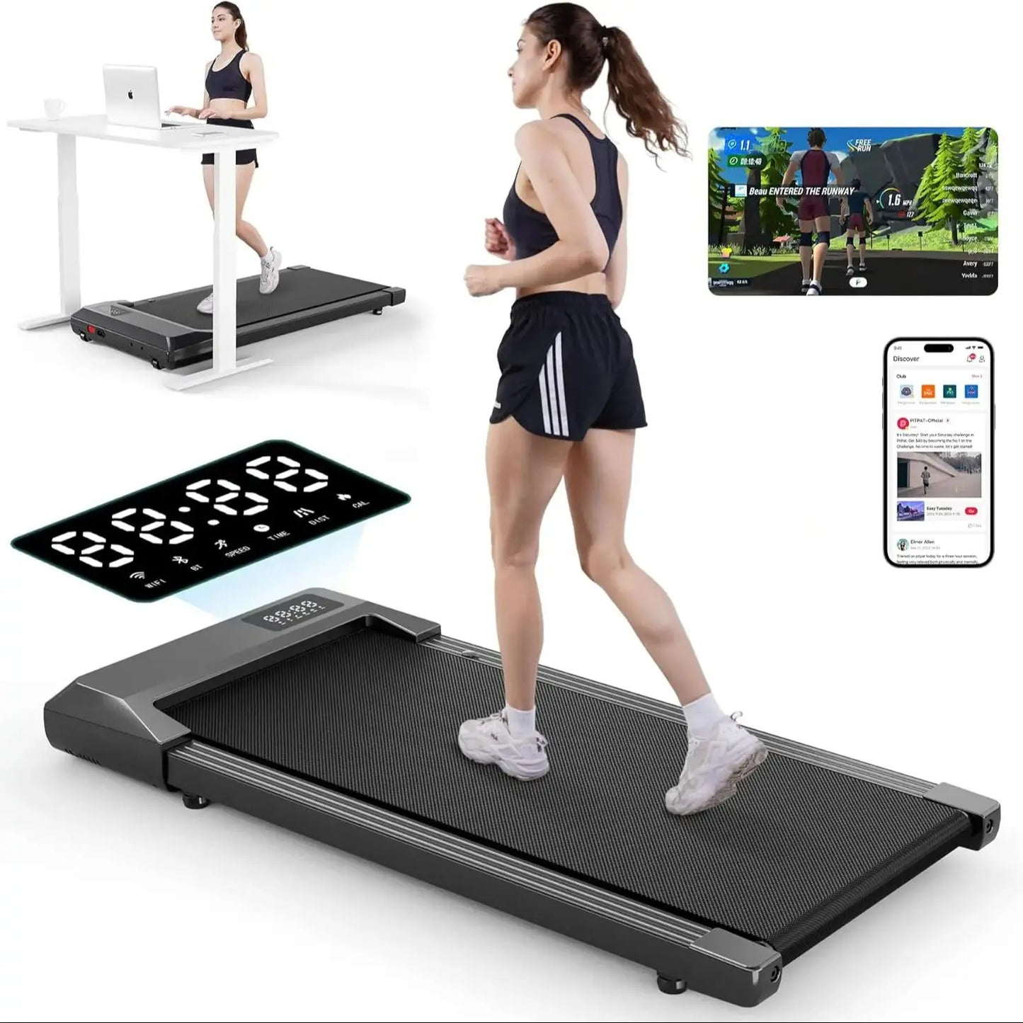 16.14 * 31.50 Inches Run Belt Walking Pad Treadmills, 1.2 HP 2.5 MPH-4 KPH Pad Treadmill 250 Lbs Capacity
