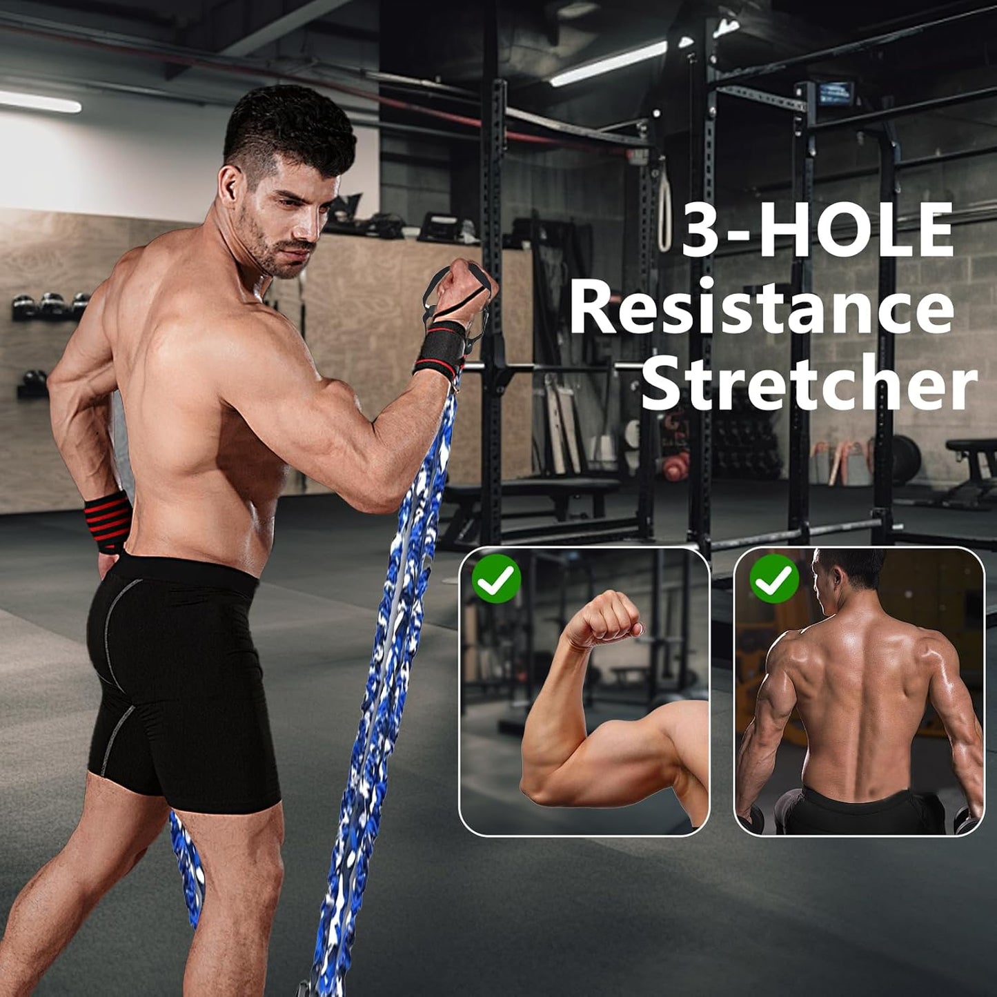 Chest Expander for Men, 3-Hole Resistance Stretcher Fitness Resistance Bands with Handles, Ab Training Auxiliary Device, for Home Gym, Pilates & Core Training