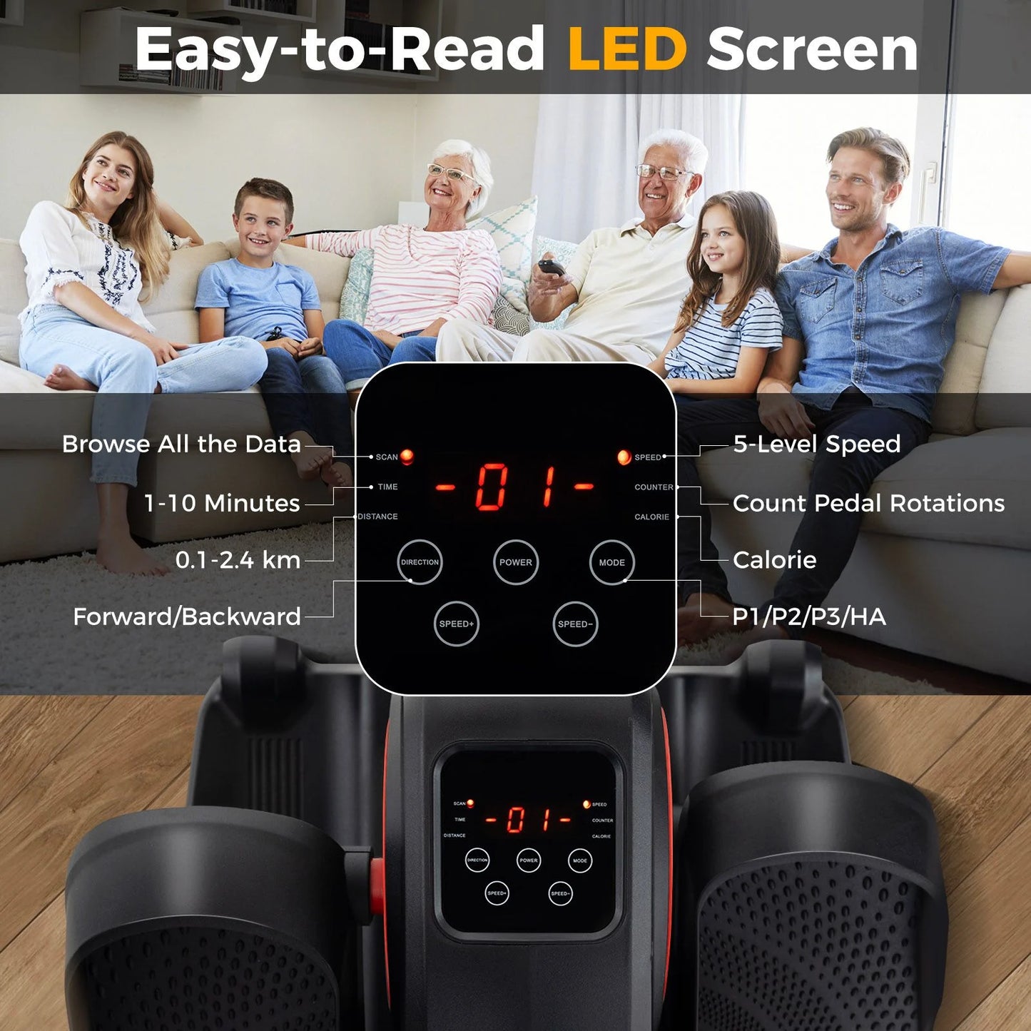 Under Desk Elliptical Machine with Display Screen and Remote Control