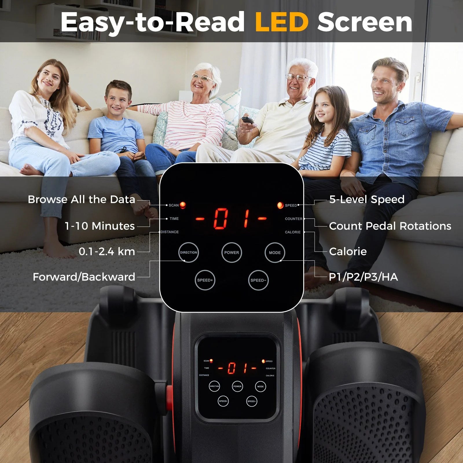 Under Desk Elliptical Machine with Display Screen and Remote Control