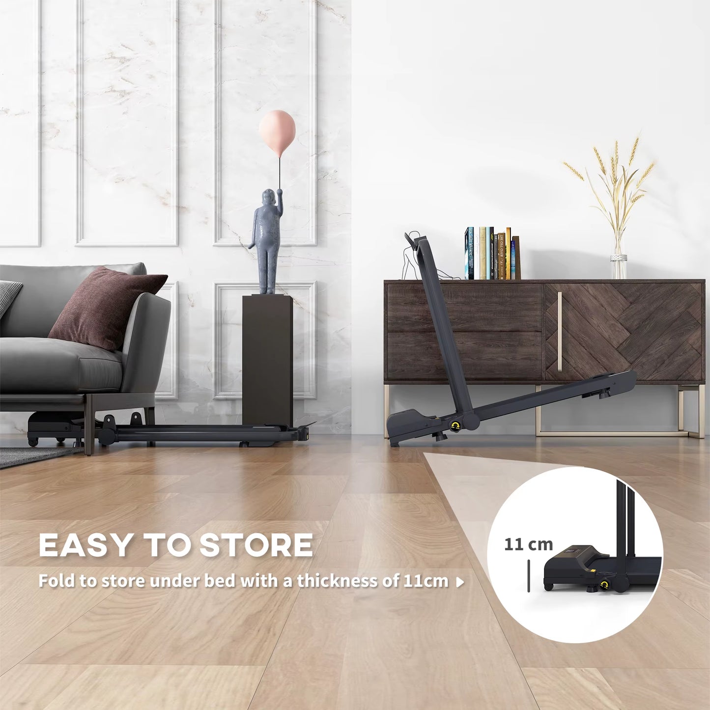 HOMCOM Walking Pad Treadmill, 2.5HP Folding Treadmill, Portable under Desk Treadmill, Running Jogging Walking Machine, 1-10KM/H