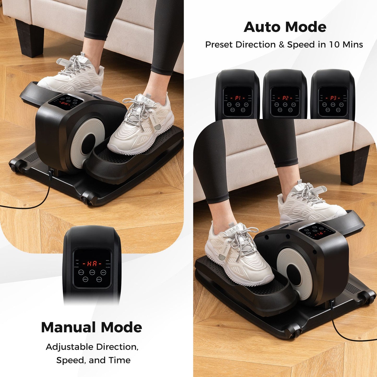 Under Desk Elliptical Machine with Display Screen and Remote Control