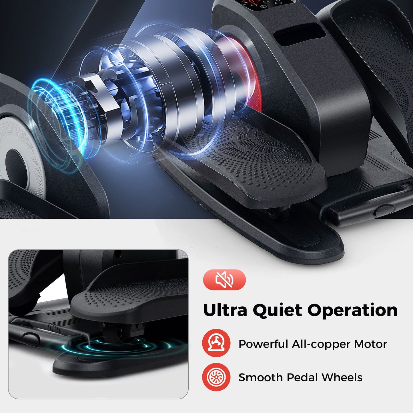 Under Desk Elliptical Machine with Display Screen and Remote Control