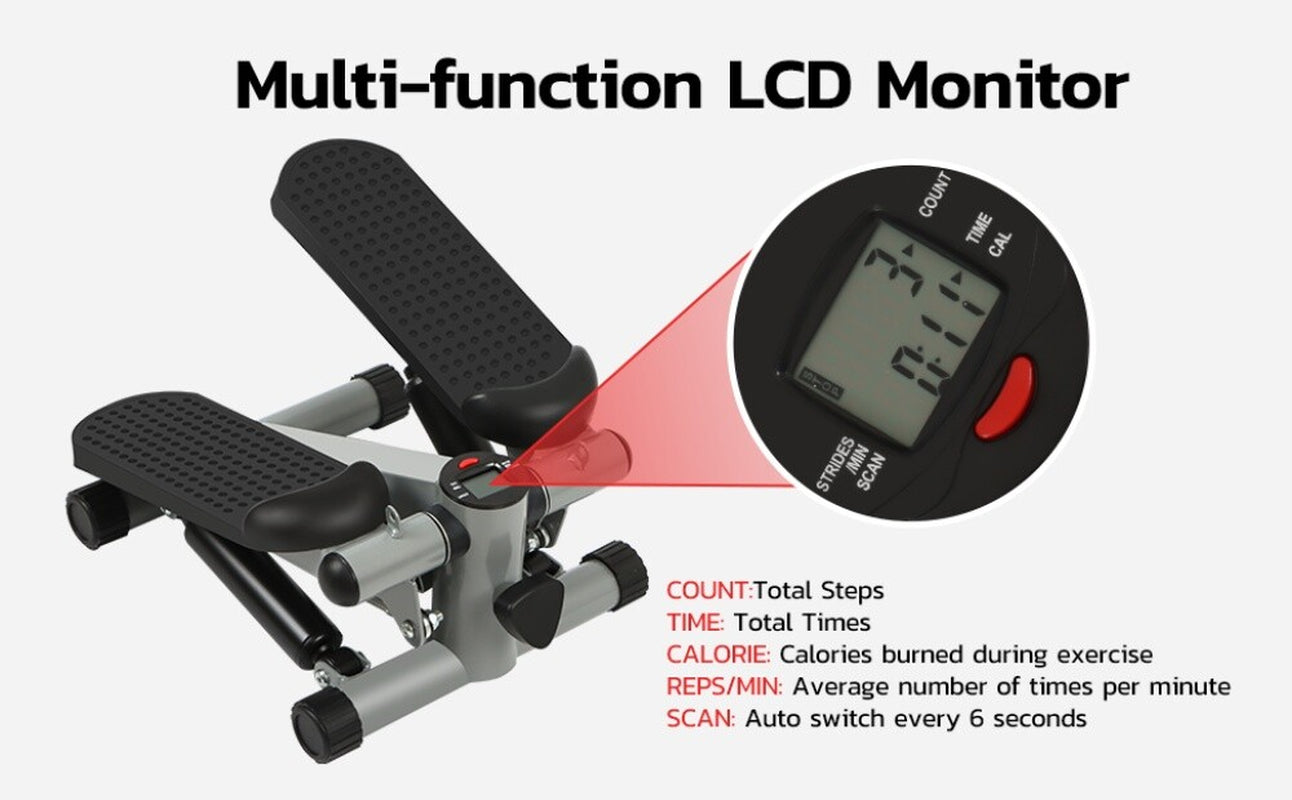 Mini Step Stepper Stair Exerciser Machine W/ Resistance Band LCD Display Fitness