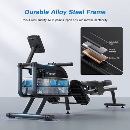 Water Rowing Machines 16 Levels of Quiet Resistance Foldable Compact Rowing Machine 350 LB Weight Capacity with Bluetooth