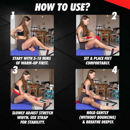 3 Bar Leg Stretcher for Splits and Adductor Stretch - 6 Levels Leg Spreader to 180°, Split Machine Trainer for Martial Arts, Ballet, Stretching Equipment with Grips and Strap Attached