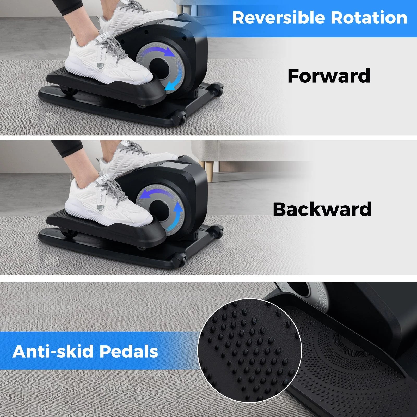 Under Desk Elliptical Machine with Display Screen and Remote Control