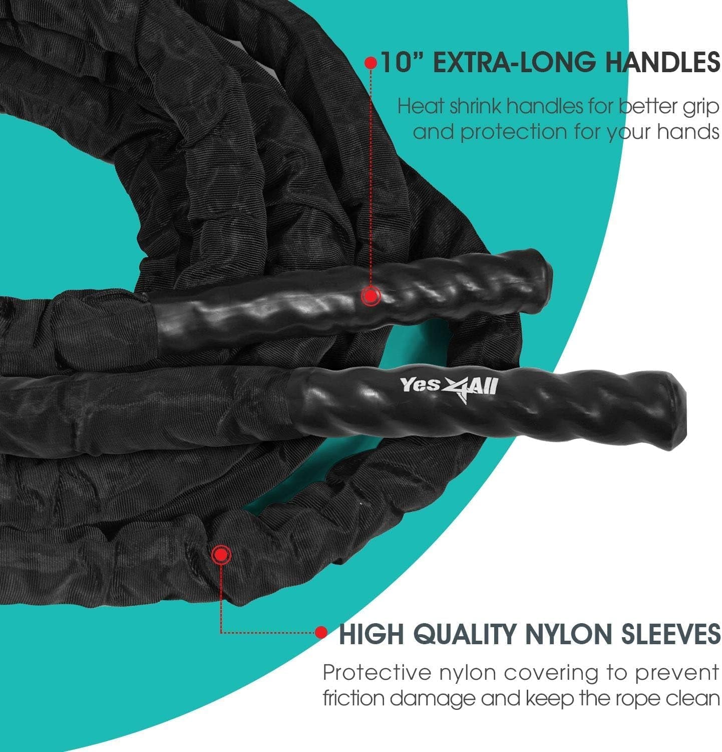 Battle Rope 9M/12M/15M Length, 38Mm/50Mm Diameter Poly Dacron Battle Exercise Training Rope with Protective Cover – Steel Anchor & Strap Included