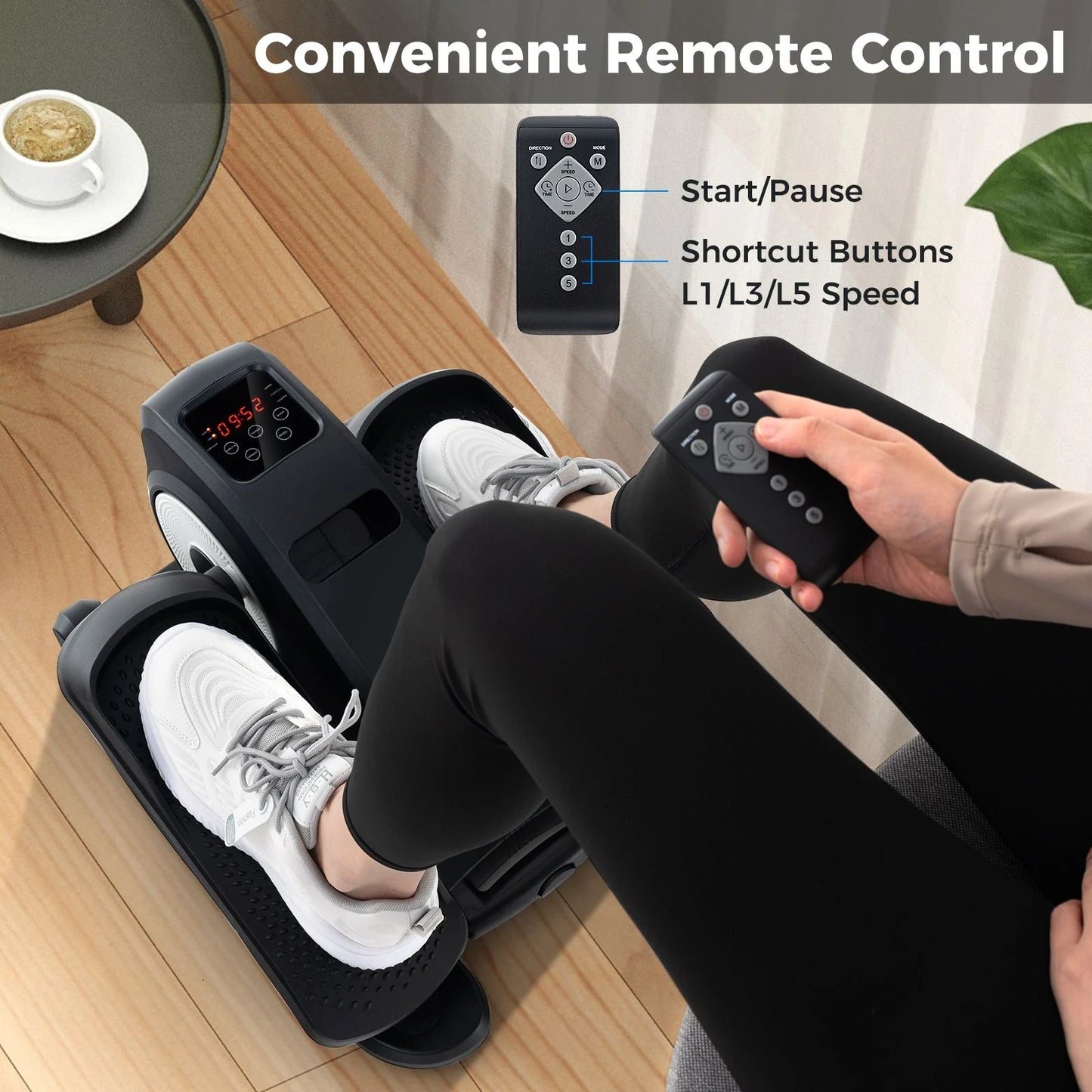 Under Desk Elliptical Machine with Display Screen and Remote Control