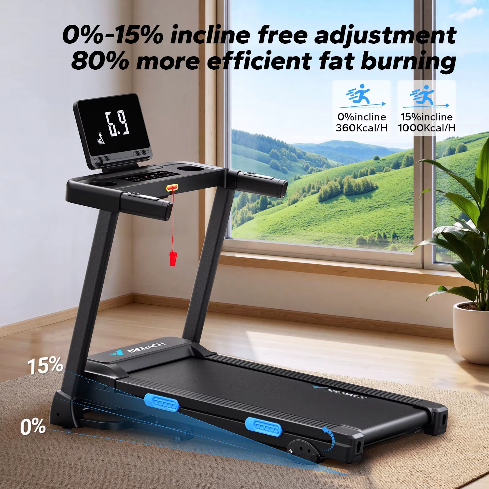 Foldable Treadmill T12 Incline 0.8-12Km/H Walking Pad save Space LED Display APP Heart Rate Monitoring 16.5" Wider Belt