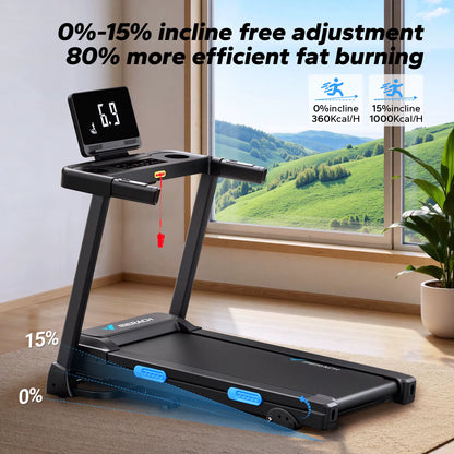 Foldable Treadmill T12 Incline 0.8-12Km/H Walking Pad save Space LED Display APP Heart Rate Monitoring 16.5" Wider Belt