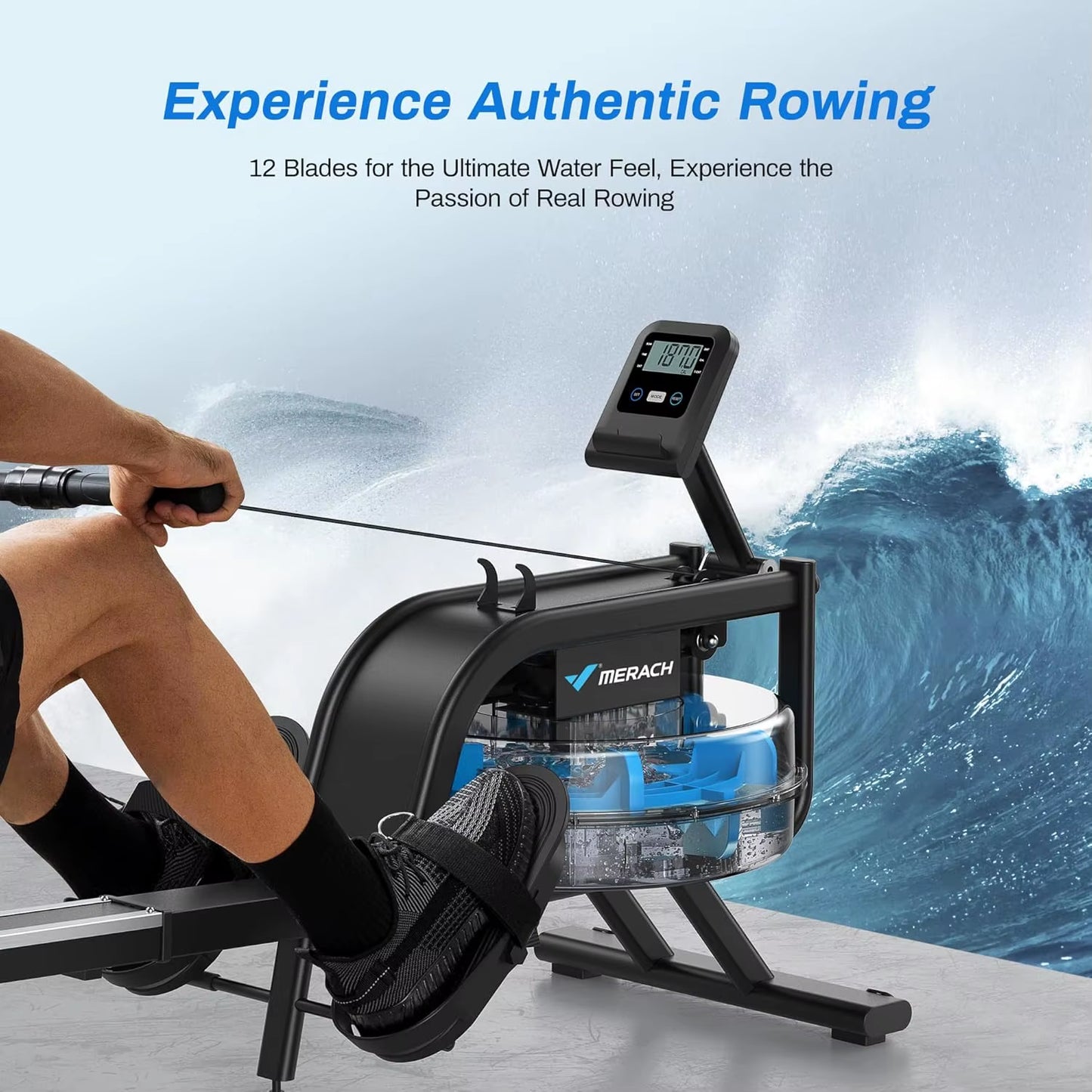 Water Rowing Machines 16 Levels of Quiet Resistance Foldable Compact Rowing Machine 350 LB Weight Capacity with Bluetooth